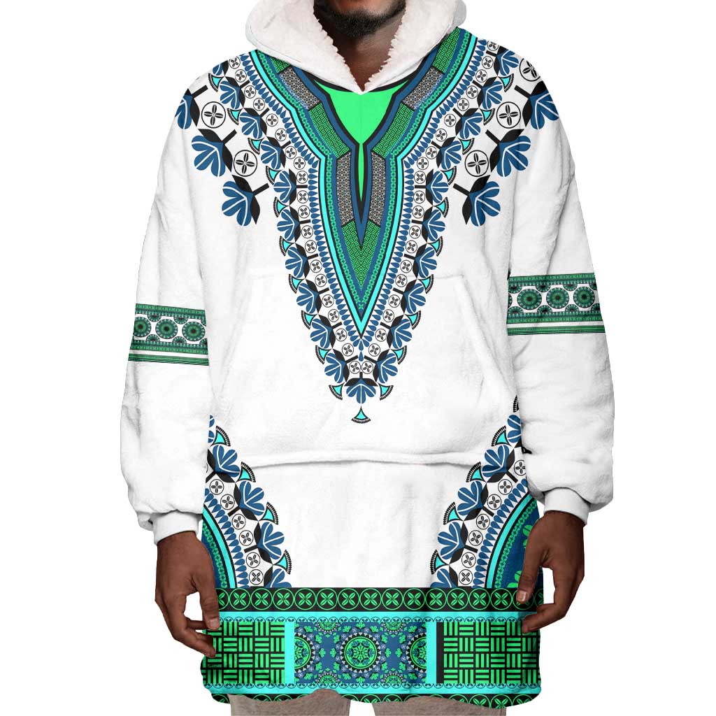 Africa Wearable Blanket Hoodie African Dashiki Royal Turquoise Version