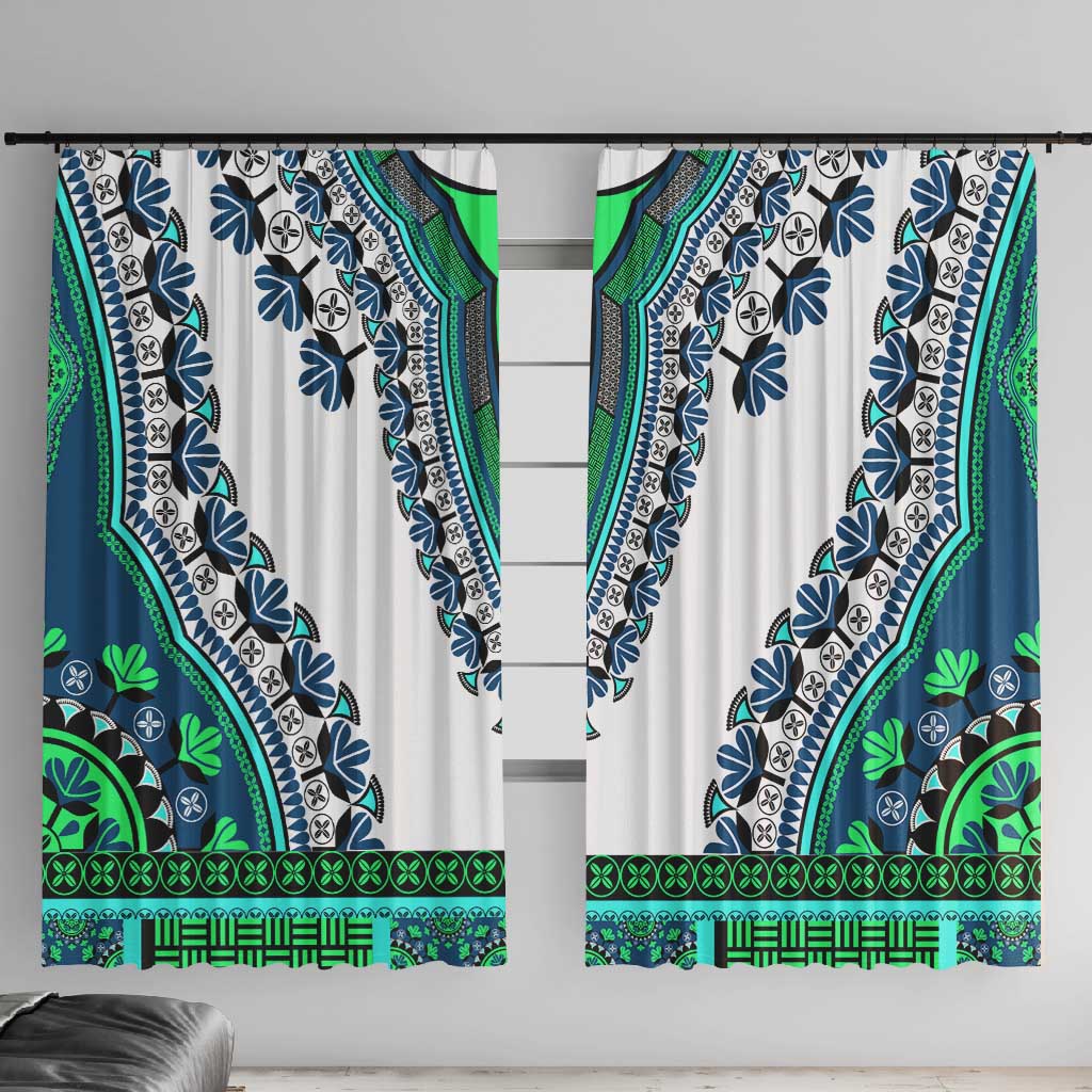 Africa Window Curtain African Dashiki Royal Turquoise Version