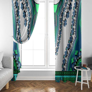 Africa Window Curtain African Dashiki Royal Turquoise Version