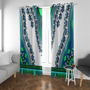 Africa Window Curtain African Dashiki Royal Turquoise Version