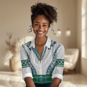 Africa Women Casual Shirt African Dashiki Royal Turquoise Version