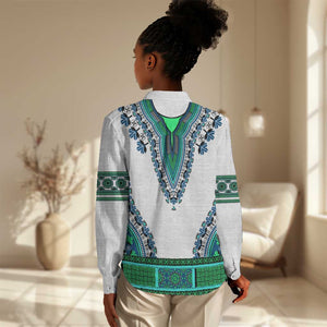 Africa Women Casual Shirt African Dashiki Royal Turquoise Version