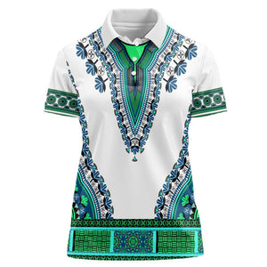 Africa Women Polo Shirt African Dashiki Royal Turquoise Version