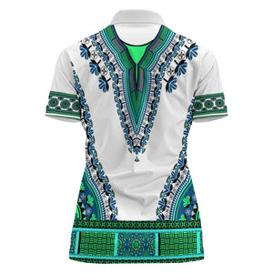 Africa Women Polo Shirt African Dashiki Royal Turquoise Version