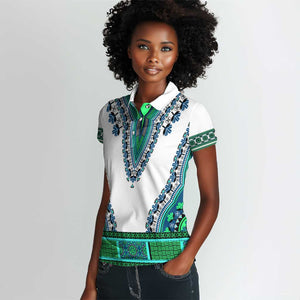 Africa Women Polo Shirt African Dashiki Royal Turquoise Version