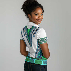 Africa Women Polo Shirt African Dashiki Royal Turquoise Version