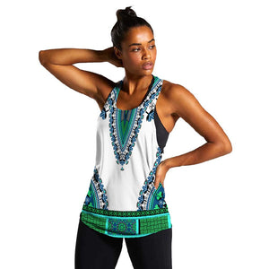 Africa Women Racerback Tank African Dashiki Royal Turquoise Version