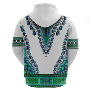 Africa Zip Hoodie African Dashiki Royal Turquoise Version