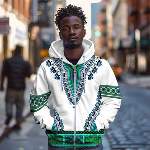 Africa Zip Hoodie African Dashiki Royal Turquoise Version