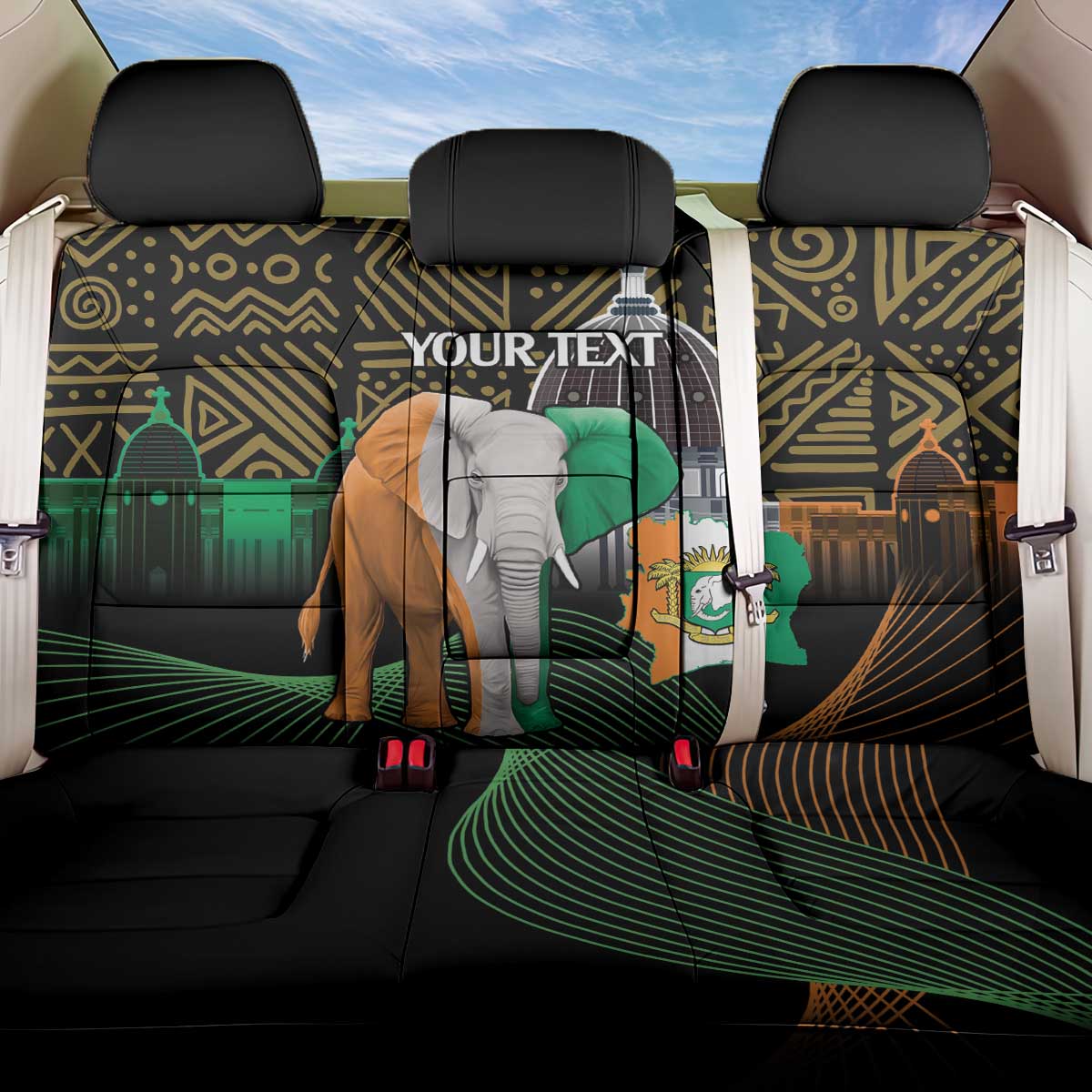 Personalized Cote dIvoire Independence Day Back Car Seat Cover Ivory Coast Elephant African Pattern