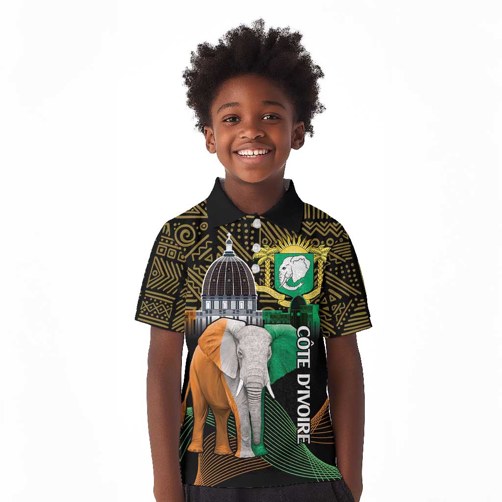 Personalized Cote dIvoire Independence Day Kid Polo Shirt Ivory Coast Elephant African Pattern