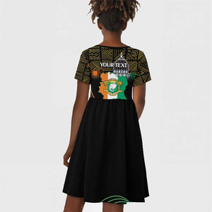 Personalized Cote dIvoire Independence Day Kid Short Sleeve Dress Ivory Coast Elephant African Pattern