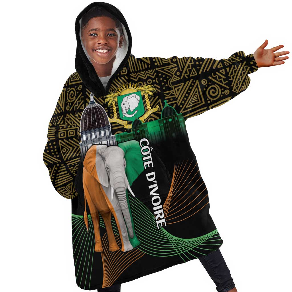 Personalized Cote dIvoire Independence Day KId Wearable Blanket Hoodie Ivory Coast Elephant African Pattern