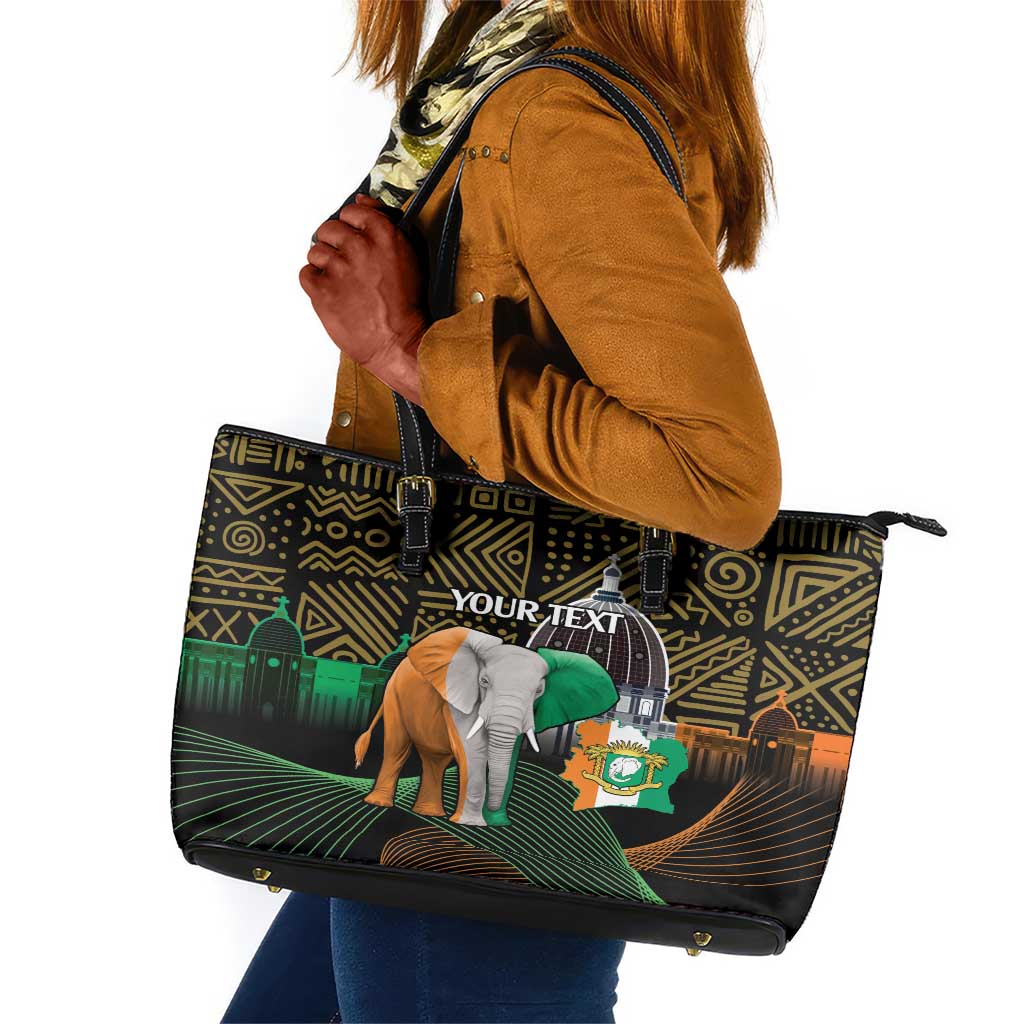 Personalized Cote dIvoire Independence Day Leather Tote Bag Ivory Coast Elephant African Pattern