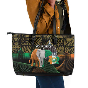 Personalized Cote dIvoire Independence Day Leather Tote Bag Ivory Coast Elephant African Pattern