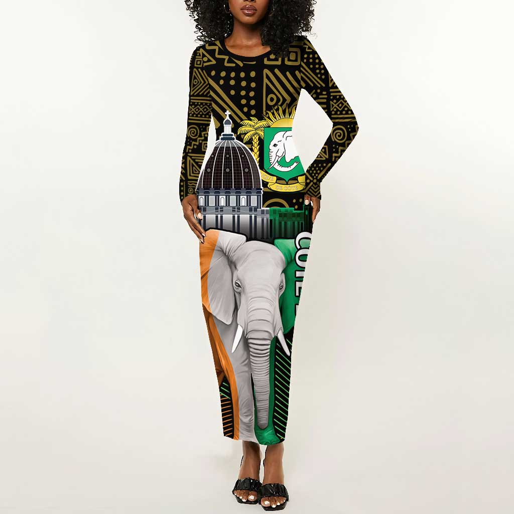Personalized Cote dIvoire Independence Day Long Sleeve Bodycon Dress Ivory Coast Elephant African Pattern LT14