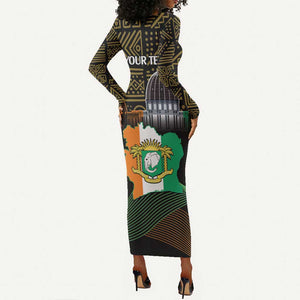 Personalized Cote dIvoire Independence Day Long Sleeve Bodycon Dress Ivory Coast Elephant African Pattern