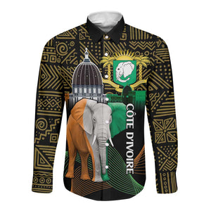 Personalized Cote dIvoire Independence Day Long Sleeve Button Shirt Ivory Coast Elephant African Pattern