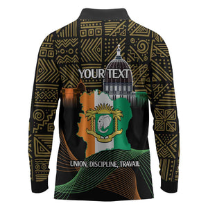 Personalized Cote dIvoire Independence Day Long Sleeve Polo Shirt Ivory Coast Elephant African Pattern