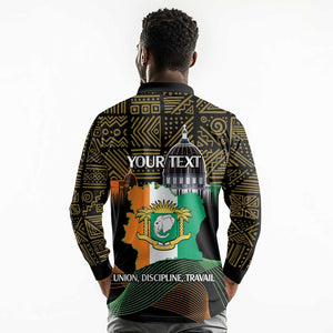 Personalized Cote dIvoire Independence Day Long Sleeve Polo Shirt Ivory Coast Elephant African Pattern