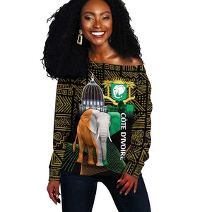 Personalized Cote dIvoire Independence Day Off Shoulder Sweater Ivory Coast Elephant African Pattern