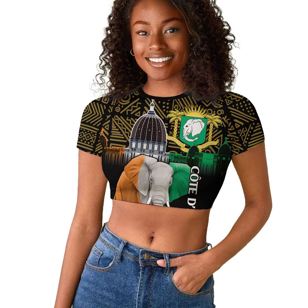 Personalized Cote dIvoire Independence Day Raglan Cropped T shirt Ivory Coast Elephant African Pattern