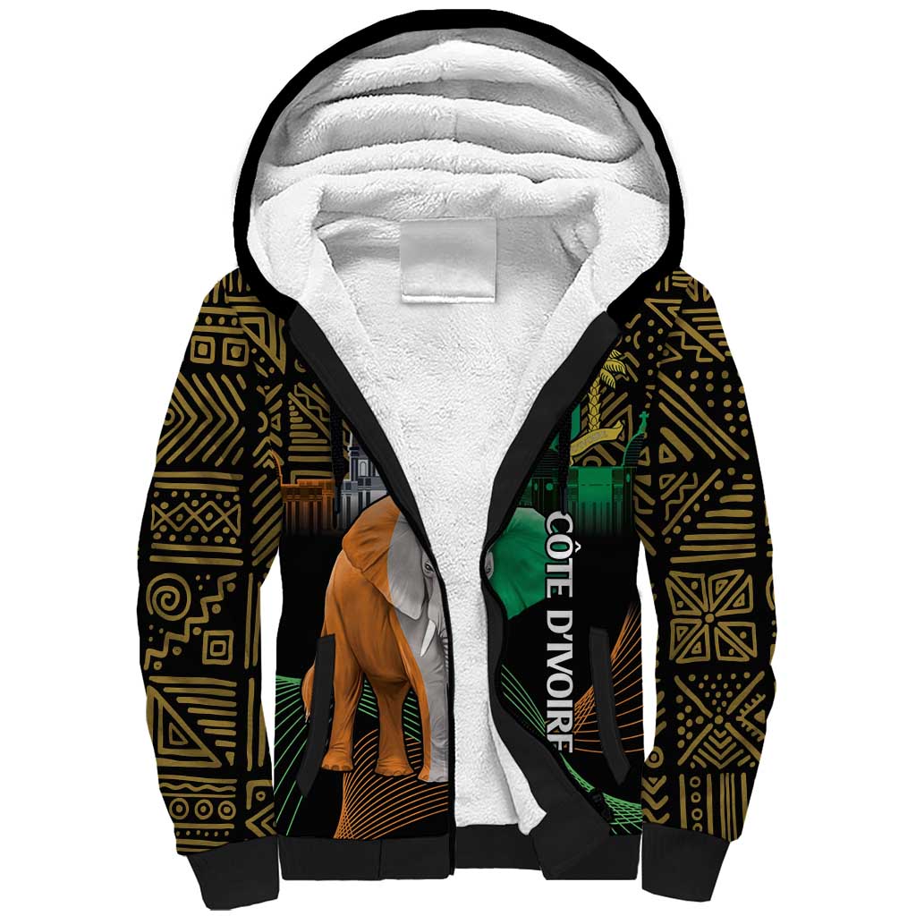 Personalized Cote dIvoire Independence Day Sherpa Hoodie Ivory Coast Elephant African Pattern