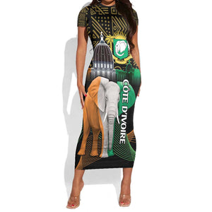 Personalized Cote dIvoire Independence Day Short Sleeve Bodycon Dress Ivory Coast Elephant African Pattern LT14