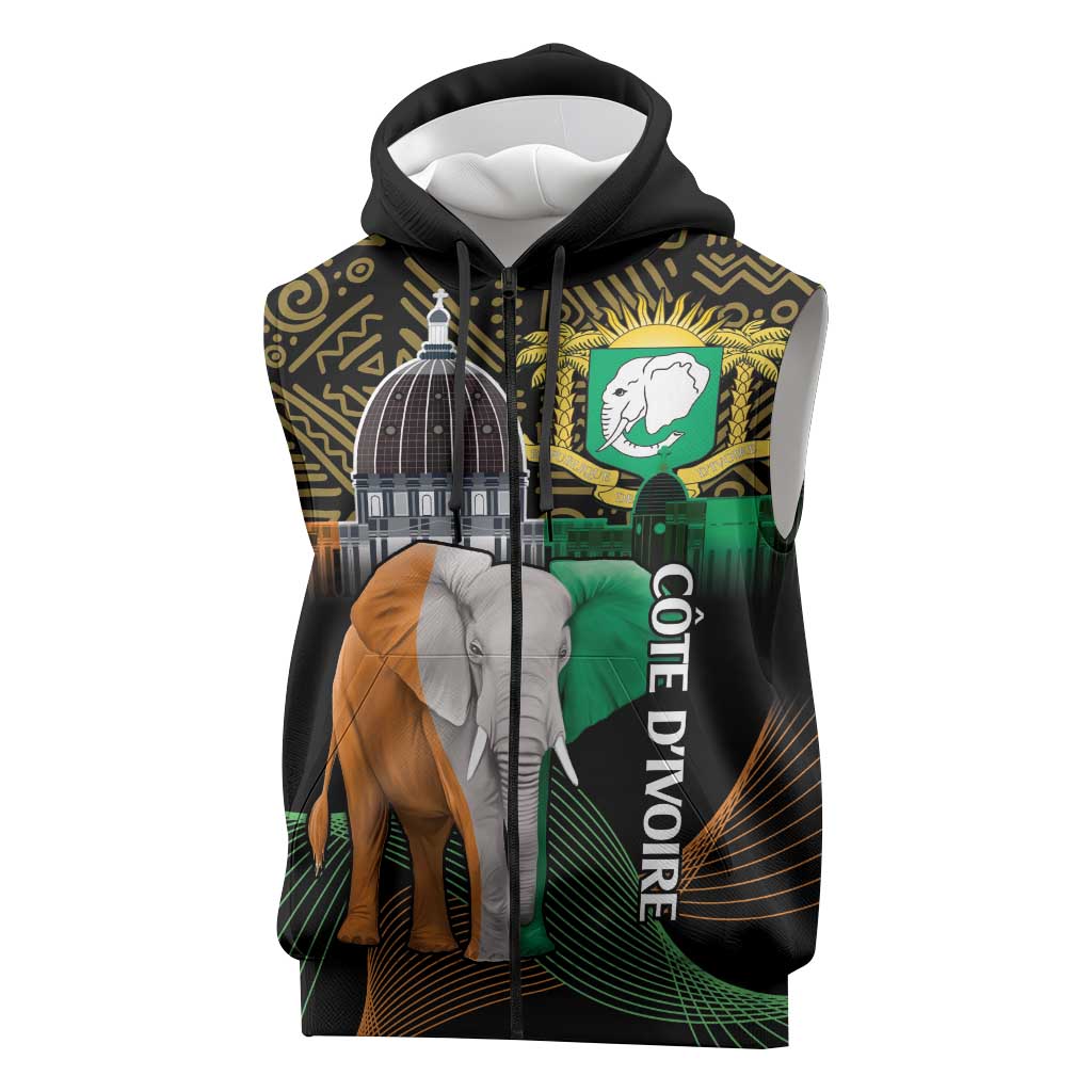 Personalized Cote dIvoire Independence Day Sleeveless Zip Hoodie Ivory Coast Elephant African Pattern - African Pride