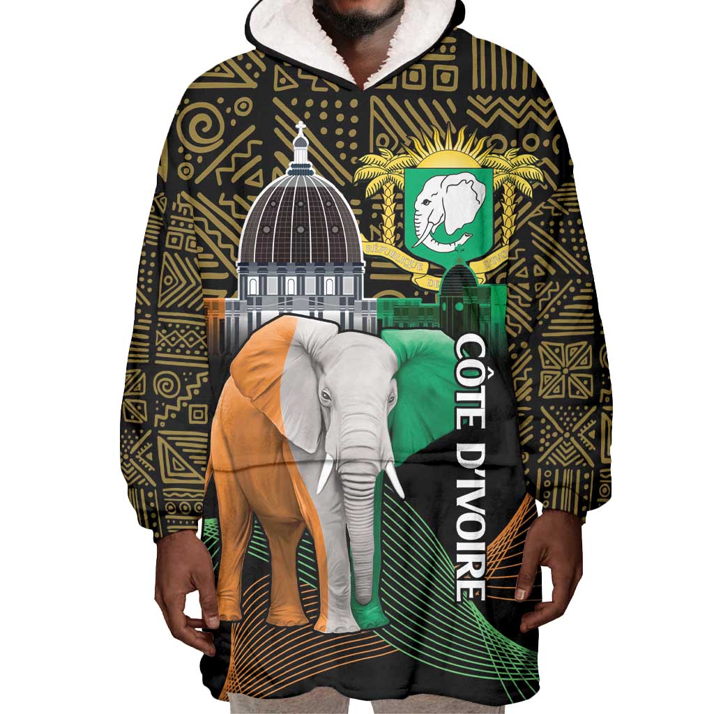 Personalized Cote dIvoire Independence Day Wearable Blanket Hoodie Ivory Coast Elephant African Pattern