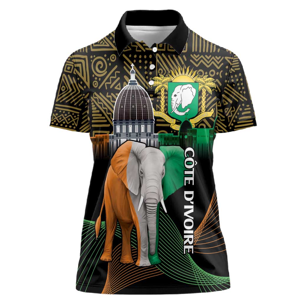 Personalized Cote dIvoire Independence Day Women Polo Shirt Ivory Coast Elephant African Pattern