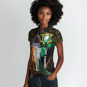 Personalized Cote dIvoire Independence Day Women Polo Shirt Ivory Coast Elephant African Pattern