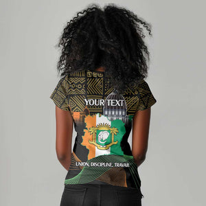 Personalized Cote dIvoire Independence Day Women V-Neck T-Shirt Ivory Coast Elephant African Pattern