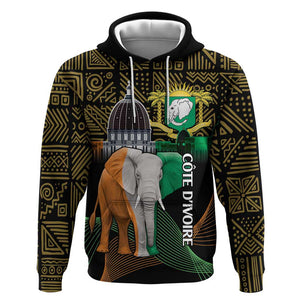 Personalized Cote dIvoire Independence Day Zip Hoodie Ivory Coast Elephant African Pattern