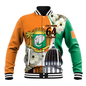 Personalized Ivory Coast Independence Day Baseball Jacket Ornithogalum Arabicum Happy 64 Years Anniversary LT14