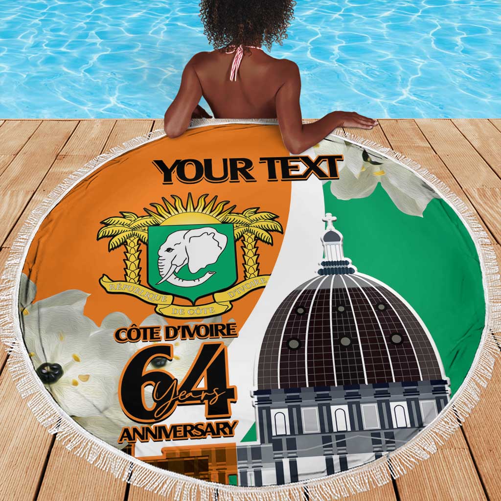 Personalized Ivory Coast Independence Day Beach Blanket Ornithogalum Arabicum Happy 64 Years Anniversary