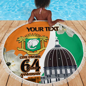 Personalized Ivory Coast Independence Day Beach Blanket Ornithogalum Arabicum Happy 64 Years Anniversary