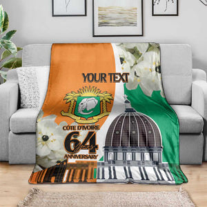 Personalized Ivory Coast Independence Day Blanket Ornithogalum Arabicum Happy 64 Years Anniversary