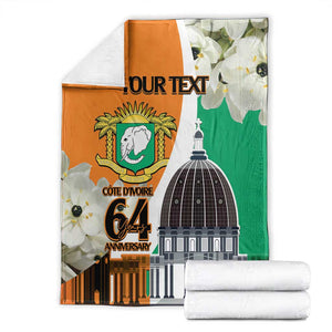 Personalized Ivory Coast Independence Day Blanket Ornithogalum Arabicum Happy 64 Years Anniversary