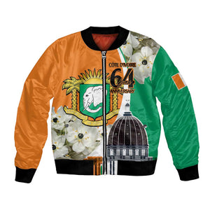 Personalized Ivory Coast Independence Day Bomber Jacket Ornithogalum Arabicum Happy 64 Years Anniversary