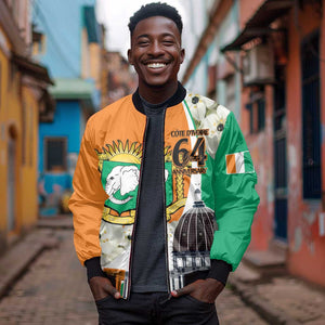 Personalized Ivory Coast Independence Day Bomber Jacket Ornithogalum Arabicum Happy 64 Years Anniversary