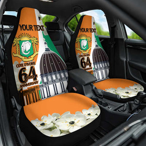 Personalized Ivory Coast Independence Day Car Seat Cover Ornithogalum Arabicum Happy 64 Years Anniversary