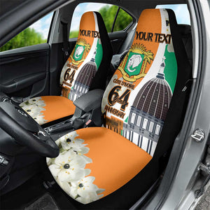 Personalized Ivory Coast Independence Day Car Seat Cover Ornithogalum Arabicum Happy 64 Years Anniversary