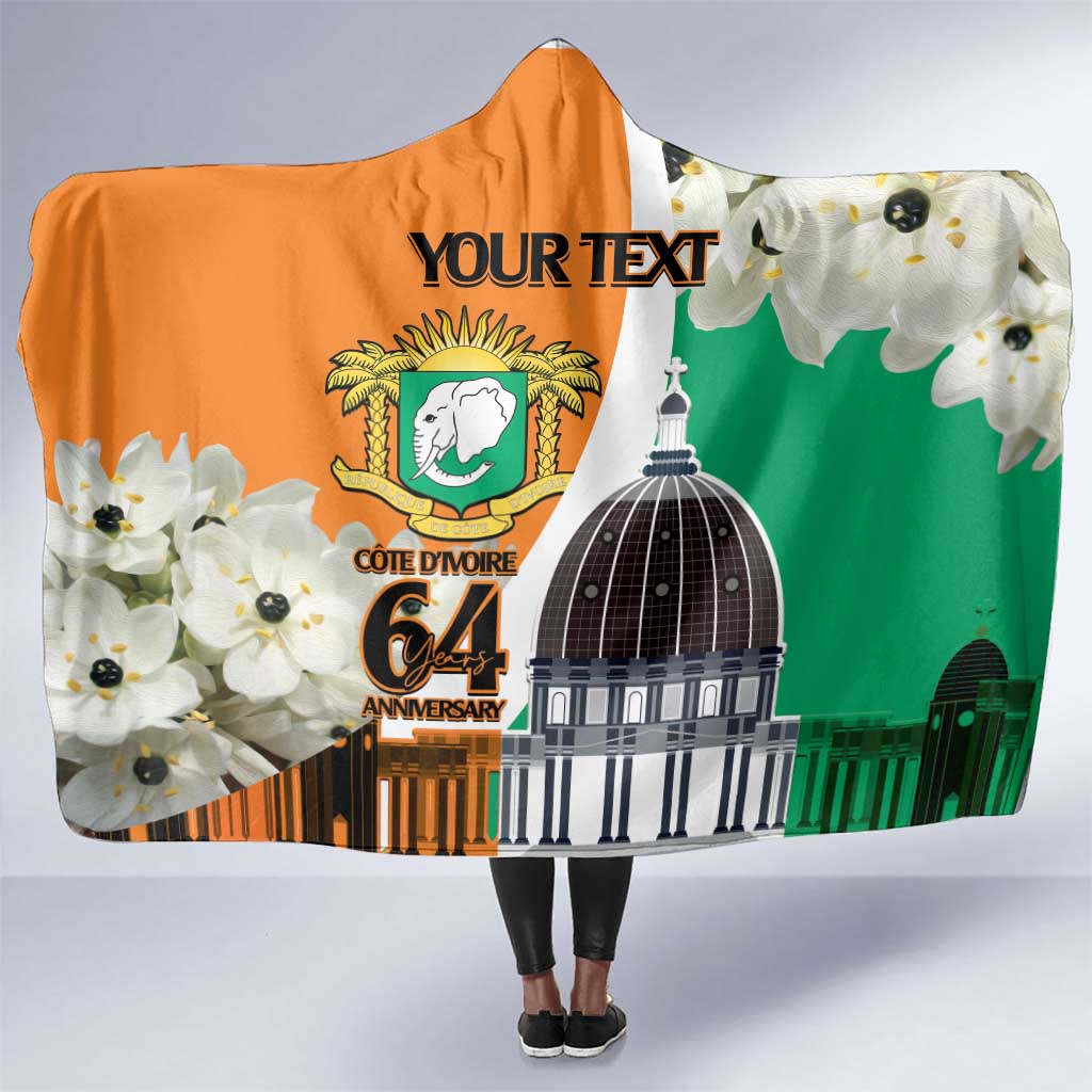 Personalized Ivory Coast Independence Day Hooded Blanket Ornithogalum Arabicum Happy 64 Years Anniversary