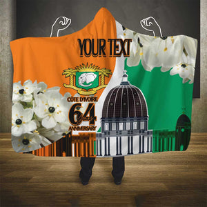 Personalized Ivory Coast Independence Day Hooded Blanket Ornithogalum Arabicum Happy 64 Years Anniversary