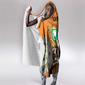 Personalized Ivory Coast Independence Day Hooded Blanket Ornithogalum Arabicum Happy 64 Years Anniversary