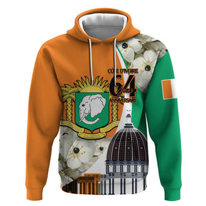 Personalized Ivory Coast Independence Day Hoodie Ornithogalum Arabicum Happy 64 Years Anniversary