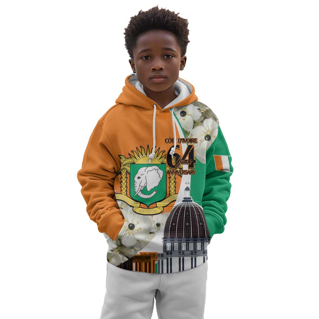 Personalized Ivory Coast Independence Day Kid Hoodie Ornithogalum Arabicum Happy 64 Years Anniversary