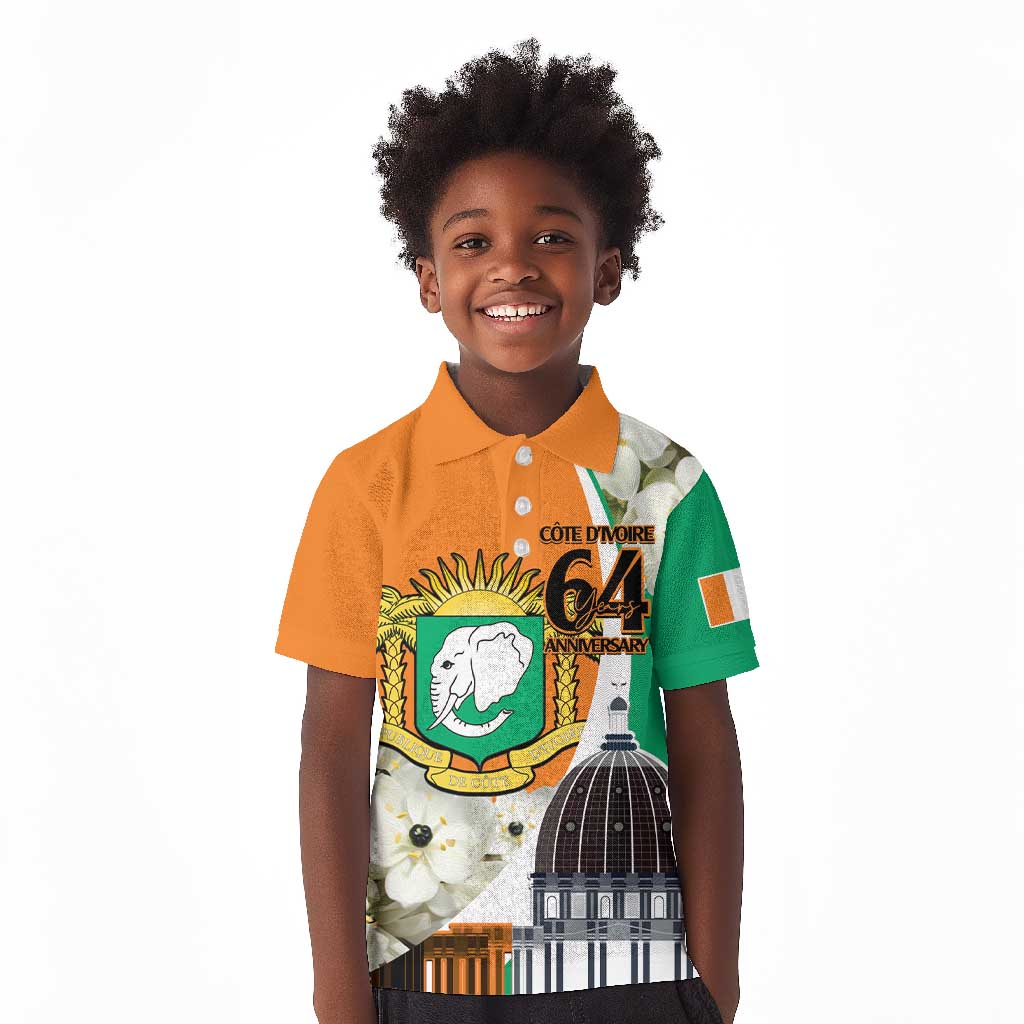 Personalized Ivory Coast Independence Day Kid Polo Shirt Ornithogalum Arabicum Happy 64 Years Anniversary