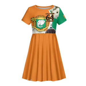 Personalized Ivory Coast Independence Day Kid Short Sleeve Dress Ornithogalum Arabicum Happy 64 Years Anniversary